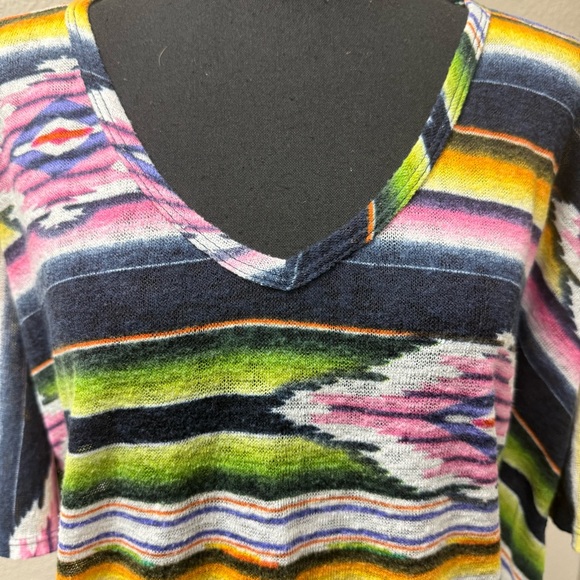 Rock 47 Aztec Boho Fringe Top L Black Yellow Pink Western Festival Chic - Picture 3 of 11